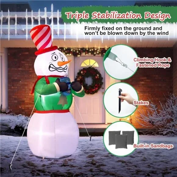 Christmas Inflatable Outdoor Decor 6FT Shivering Snowman Inflatable Built-in LED